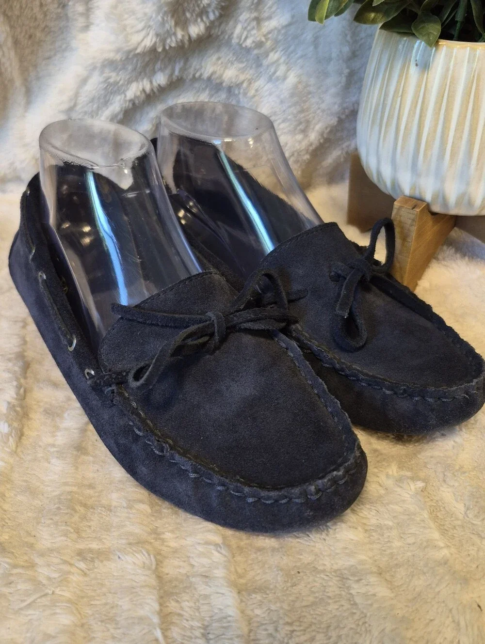J. Crew Suede Driving Moccasins Loafers Navy Blue Slip On Flats Women's Size 8